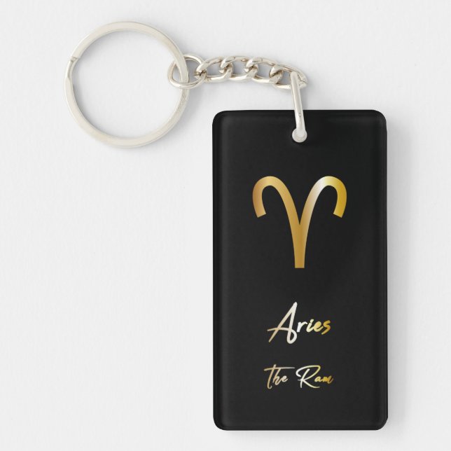 Signe Zodiac Aries, Porte - clé noir et or (Devant)