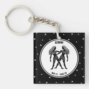 Signe Zodiac Gemini, Porte - clé noir et blanc