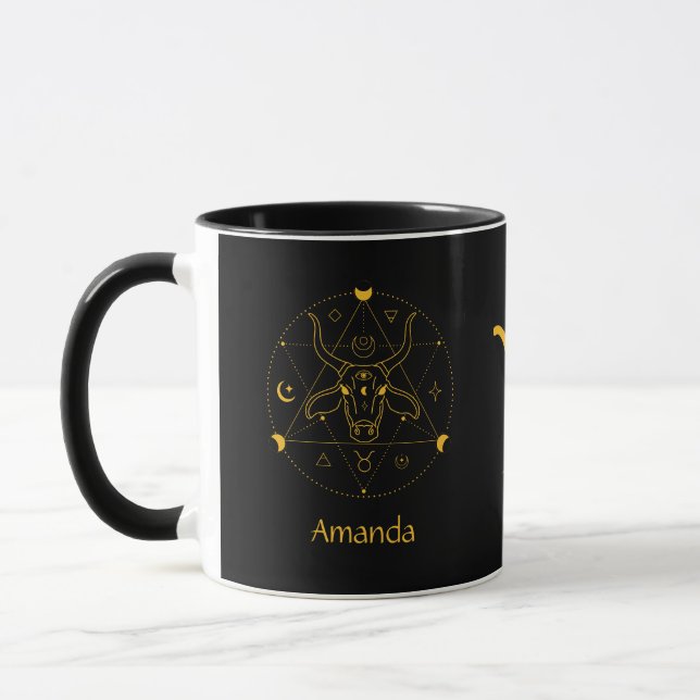 SIGNE Zodiaque Taurus Jaune doré Mug personnalisab (Gauche)