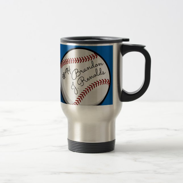 Signed Baseball Customized Name Travel Mug (Right)