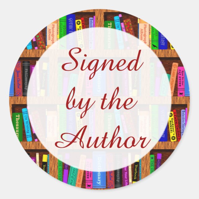 Signed by Author Book Shelf Pattern Classic Round Sticker (Front)