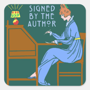 Signed By the Author Book Signing Lady in Blue 2 Square Sticker