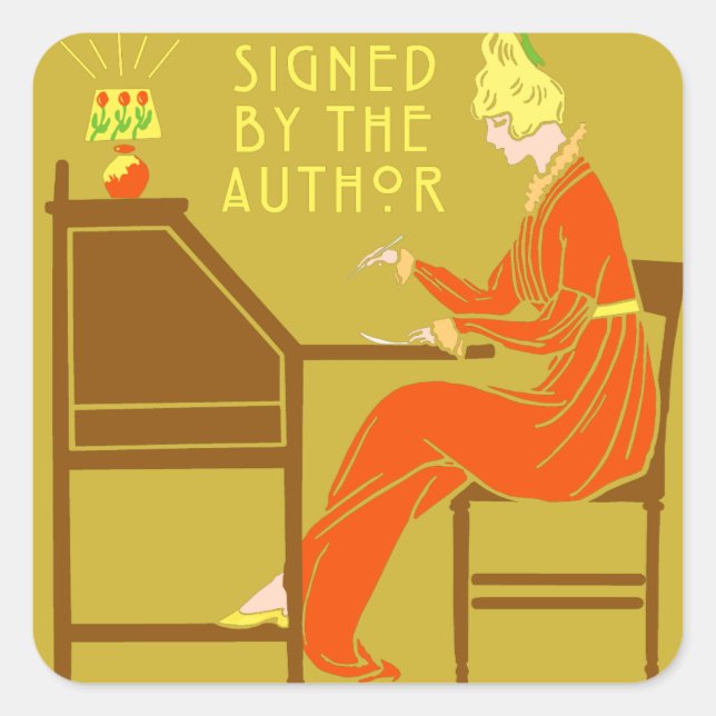 Signed By the Author Book Signing Lady in Orange Square Sticker (Front)