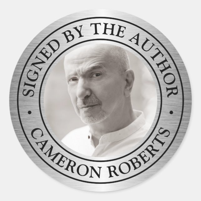 Signed by the author custom photo silver gradient classic round sticker (Front)