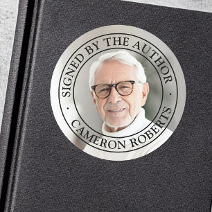 Signed by the author full photo elegant classic round sticker