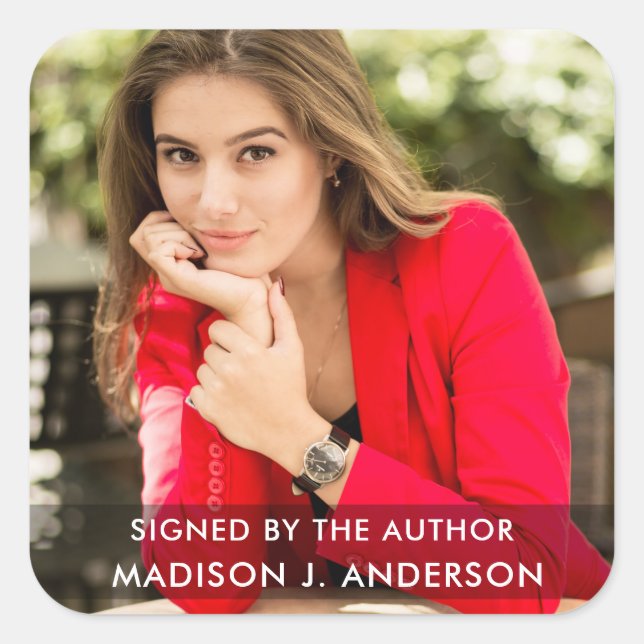 Signed by the Author Writer Photo Square B Large Sticker (Front)