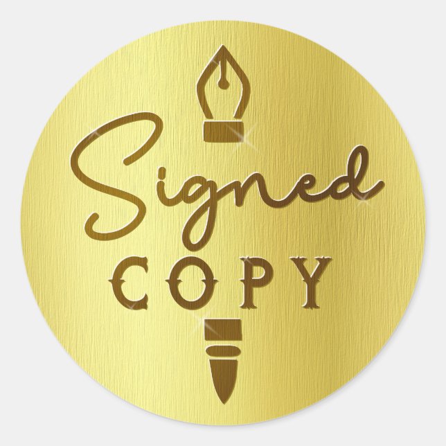 Signed Copy Author Book Signing Gold Brushed Metal Classic Round Sticker (Front)