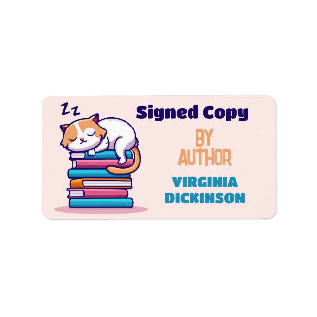 Signed Copy Author Writer Book Signing Cute Cat Label (Front)