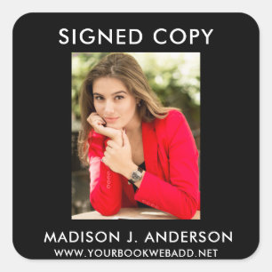 Signed Copy Author Writer Photo Web Black Square Sticker