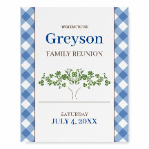 Signes de réunion famille En vichy bleu Imprimer