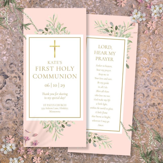 Signet de la carte de prière Pink Holy Communion (Greenery Pink Holy Communion Prayer Card Bookmark)