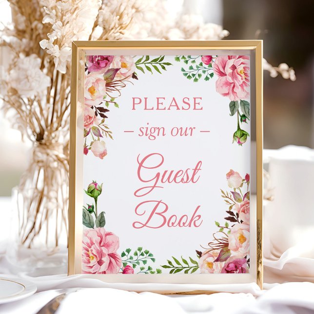 Signez notre livre d'or Fleurs roses élégantes (Créateur téléchargé)