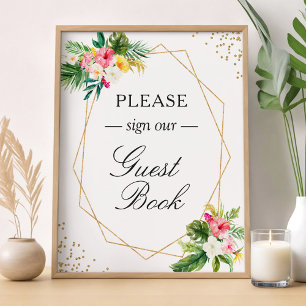 Signez notre livre d'or floral tropical géométriqu