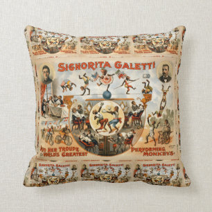 Signorita Galetti Troupe Performing Monkeys Circus Throw Pillow
