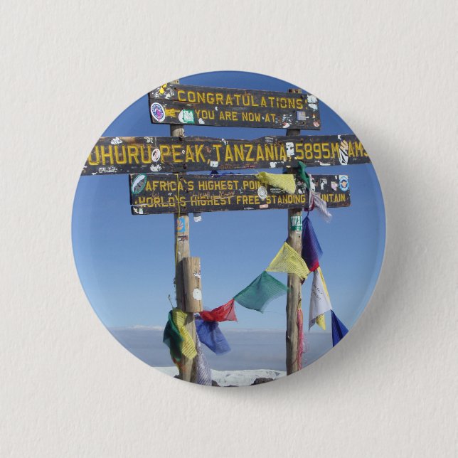 Signpost  on the  Summit of Kilimanjaro kenya 2 Inch Round Button (Front)
