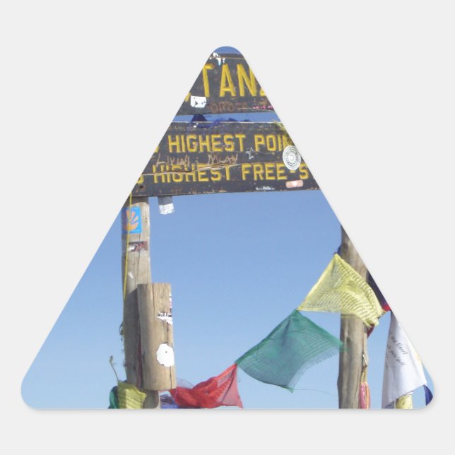 Signpost  on the  Summit of Kilimanjaro kenya Triangle Sticker (Front)