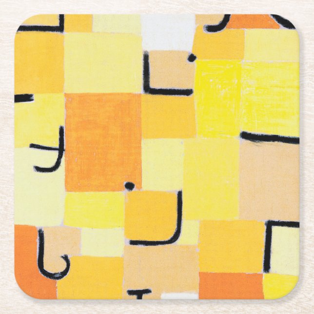Signs in Yellow, Paul Klee Square Paper Coaster (Front)