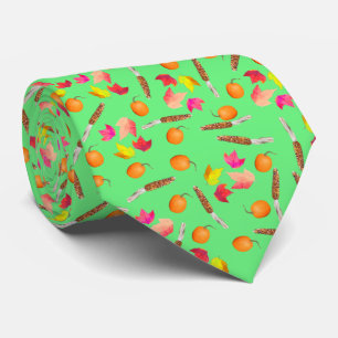 Signs of Autumn Season (Green Background) Tie