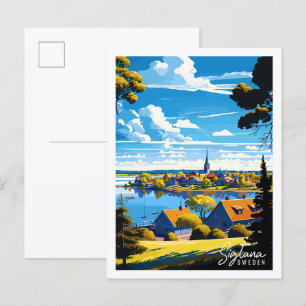 Sigtuna Sweden vintage travel illustration Postcard