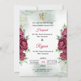 Sikh Engagement Shagun Invitation Card, Roka Card
