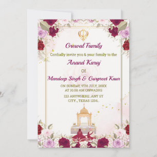 Sikh Faire-part de mariage, Anand Karaj Card,