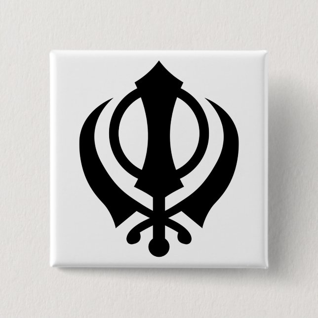 Sikh Khanda 2 Inch Square Button (Front)