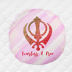 Sikh Khanda "Fearless & Free"  Round Pillow