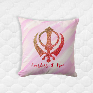 Sikh Khanda "Fearless & Free"  Throw Pillow