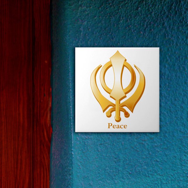 Sikh Symbol Tile (Gold Khanda Ceramic Tile symbol of the Sikh religion. Customize with your text.)