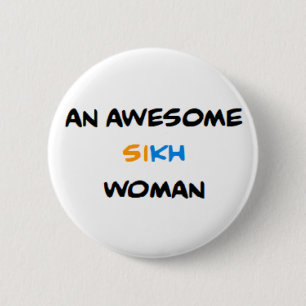 sikh woman, awesome 2 inch round button