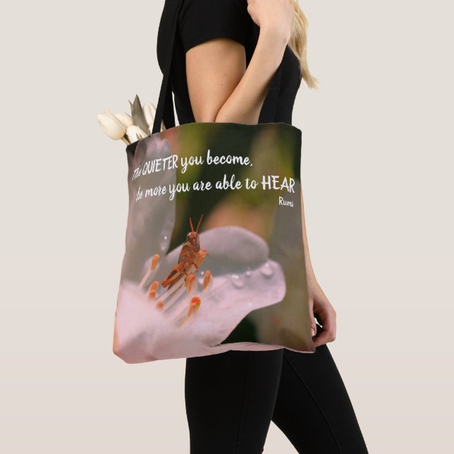 Silence Inspirational Rumi Quote   Tote Bag (Close Up)