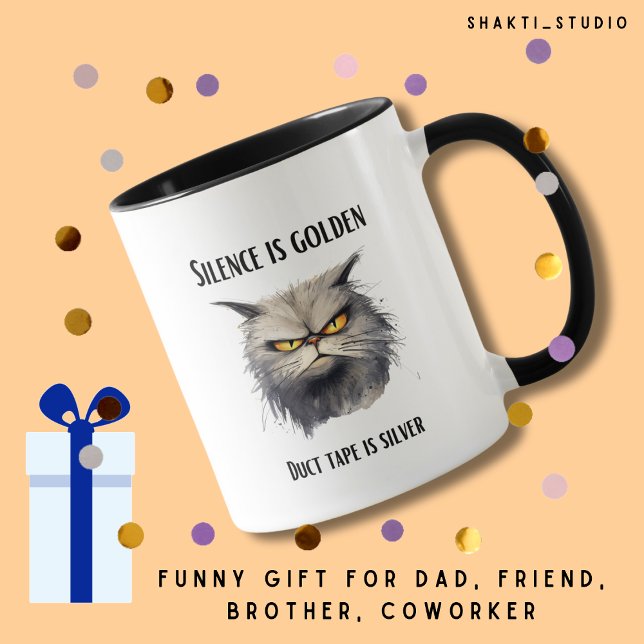 Silence is golden duct tape is silver angry cat  mug (Creator Uploaded)