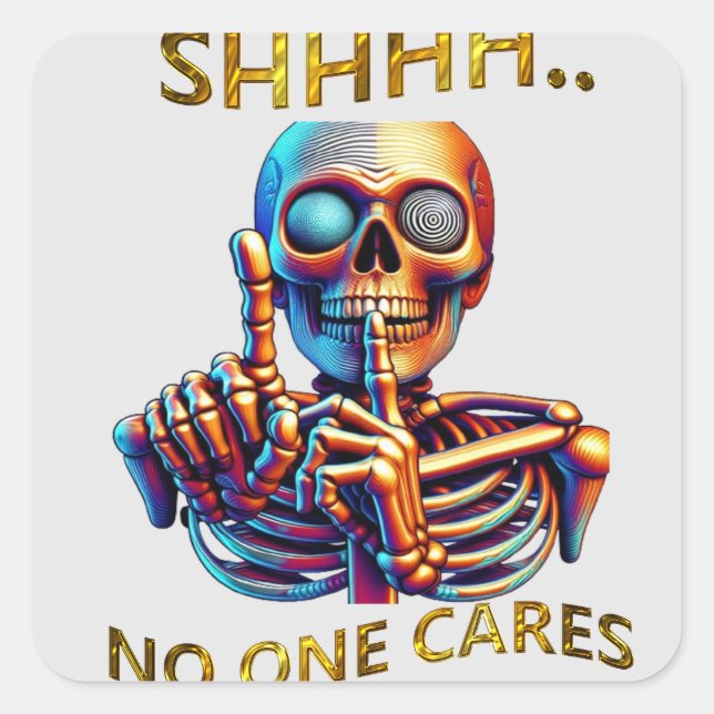Silence Speaks Volumes Colourful Skeletal Figure Square Sticker (Front)