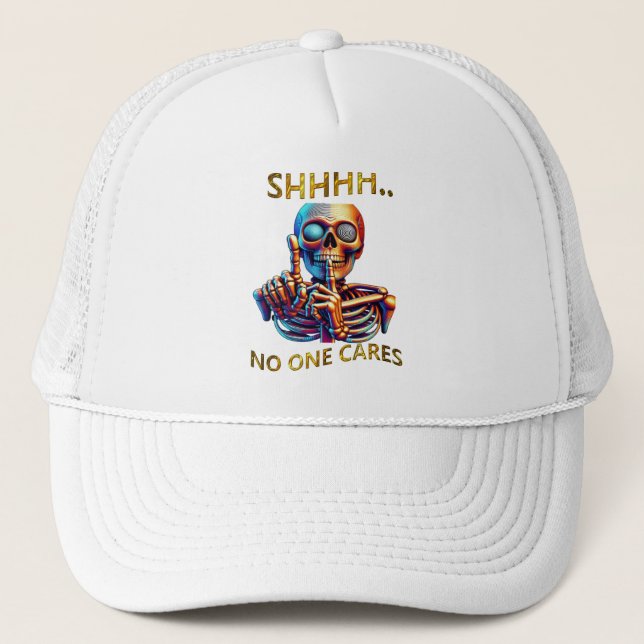 Silence Speaks Volumes Colourful Skeletal Figure Trucker Hat (Front)