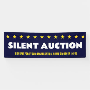 Silent Auction with stars and benefit information Banner