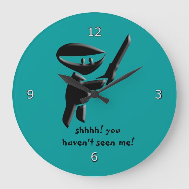 Silent black ninja assassin, armed and dangerous large clock (Front)
