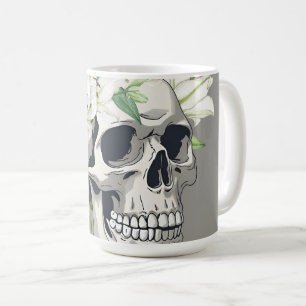 Silent Bloom: Skull & White Lilies Coffee Mug
