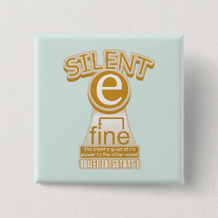 Silent E English Language Phonics Rule 2 Inch Square Button