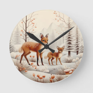 Silent Forest Christmas Round Clock