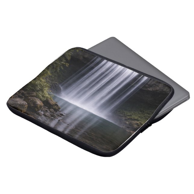 Silent Forest Waterfall – Calm Nature Landscape Laptop Sleeve (Front Top)