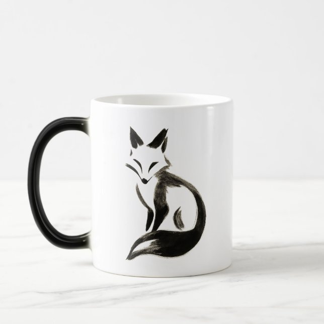 Silent Fox – Minimalist Ink Brush on Magic Mug (Left)