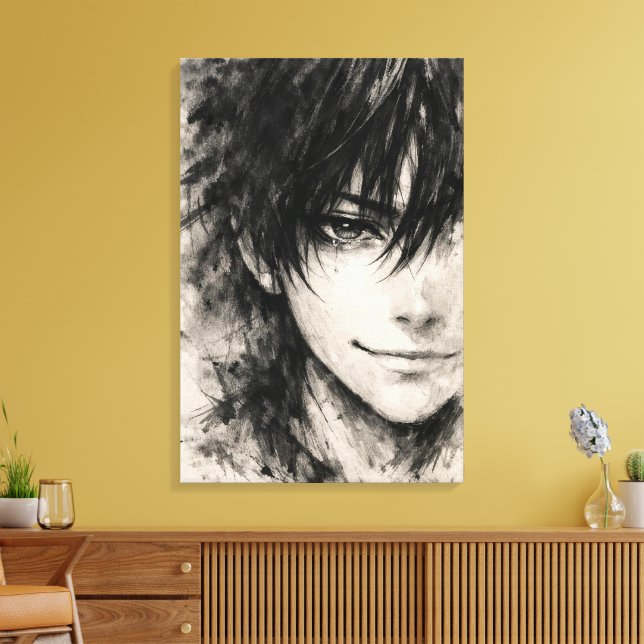 Silent Mask – Emotional Ink Portrait Canvas Print (Insitu(LivingRoom))
