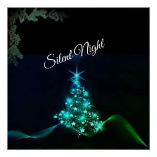 'Silent Night' Blue Stars Poster