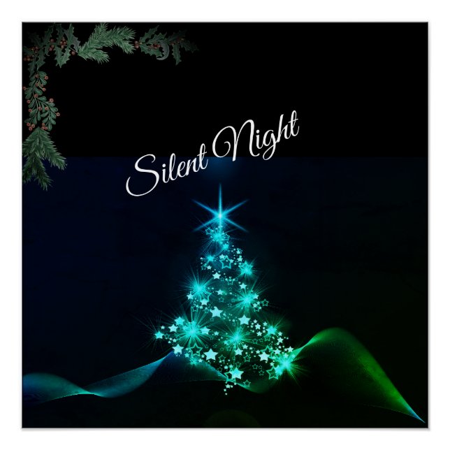 'Silent Night' Blue Stars Poster (Front)