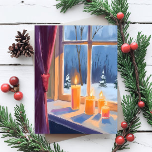 Silent Night Christmas Candles Winter Snow Holiday Postcard