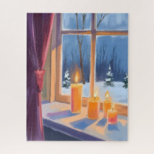 Silent Night Christmas Candles Winter Snow Jigsaw Puzzle