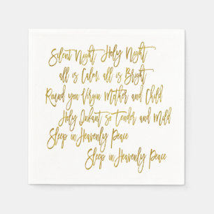 Silent Night Christmas Carol Lyrics Gold Script Napkin