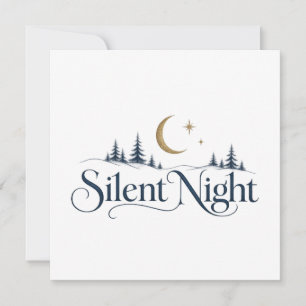 Silent Night Christmas Moon and Fir Trees Holiday Card