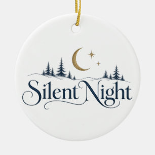 Silent Night Christmas Moon and Fir Trees Holiday Ceramic Ornament