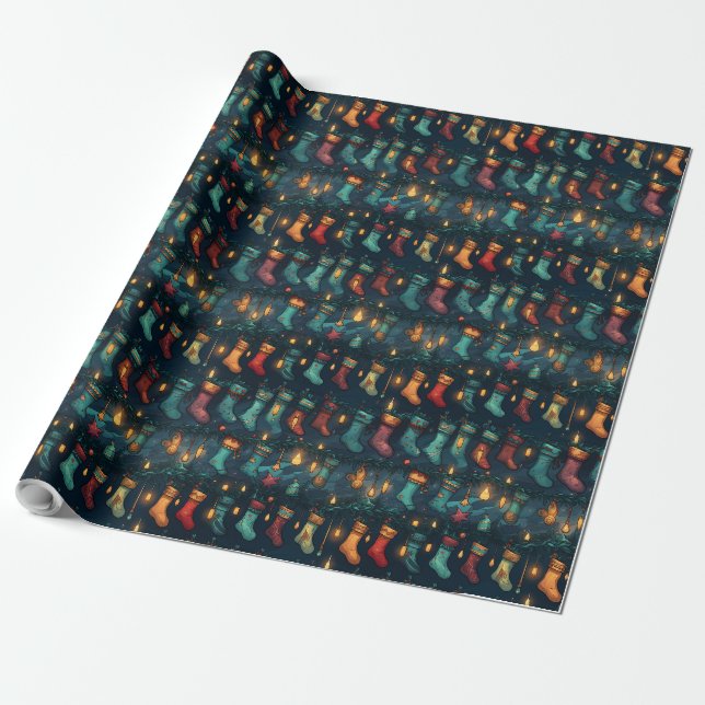 Silent Night Christmas Stockings Wrapping Paper (Unrolled)